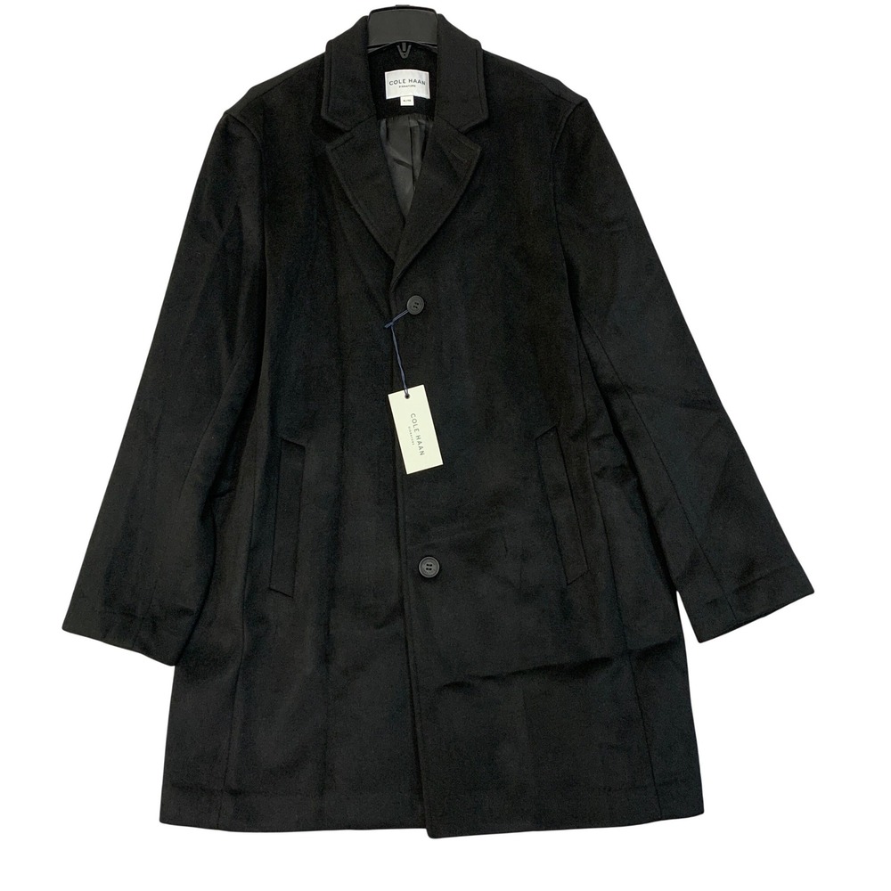 NWT Cole Haan Signature Men's XL Black Wool Blend Overcoat Wool Jacket Coat
